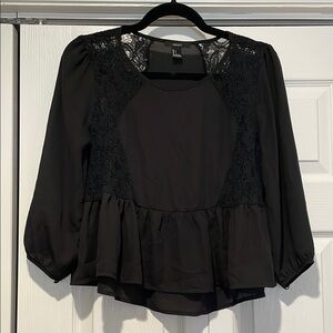 Forever 21 Womens Sheer Lace Top Small Y2K Whimsigoth Dark‎ Fairy Romantic Vamp